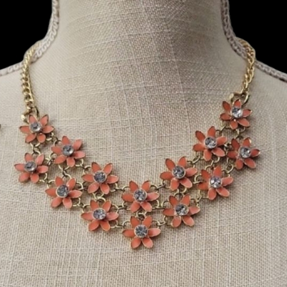 Floral Gold and Orange Necklace - Picture 1 of 2